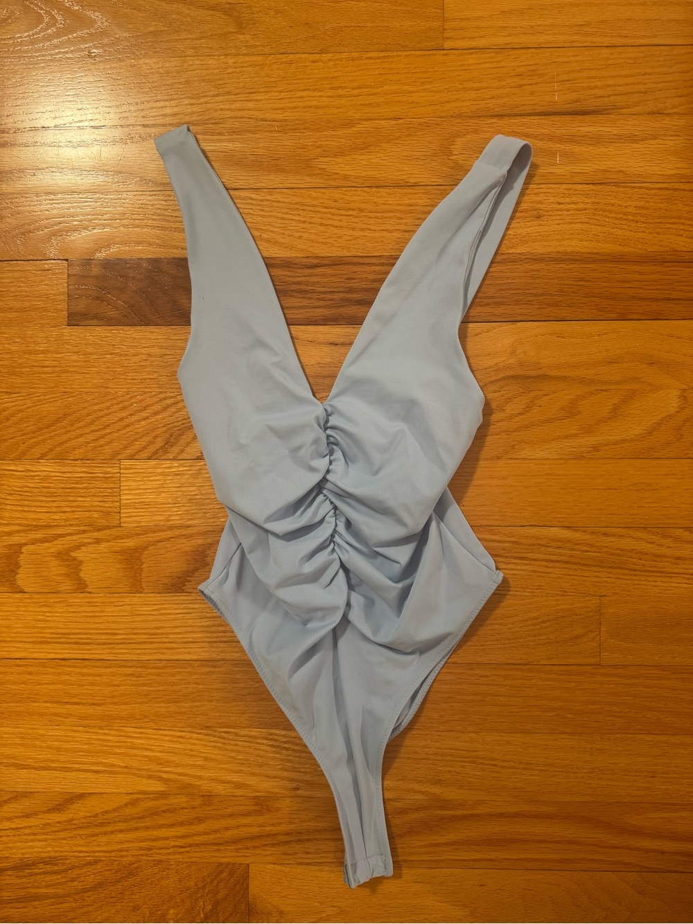 Zara Light Blue Ruched One-Piece Bodysuit